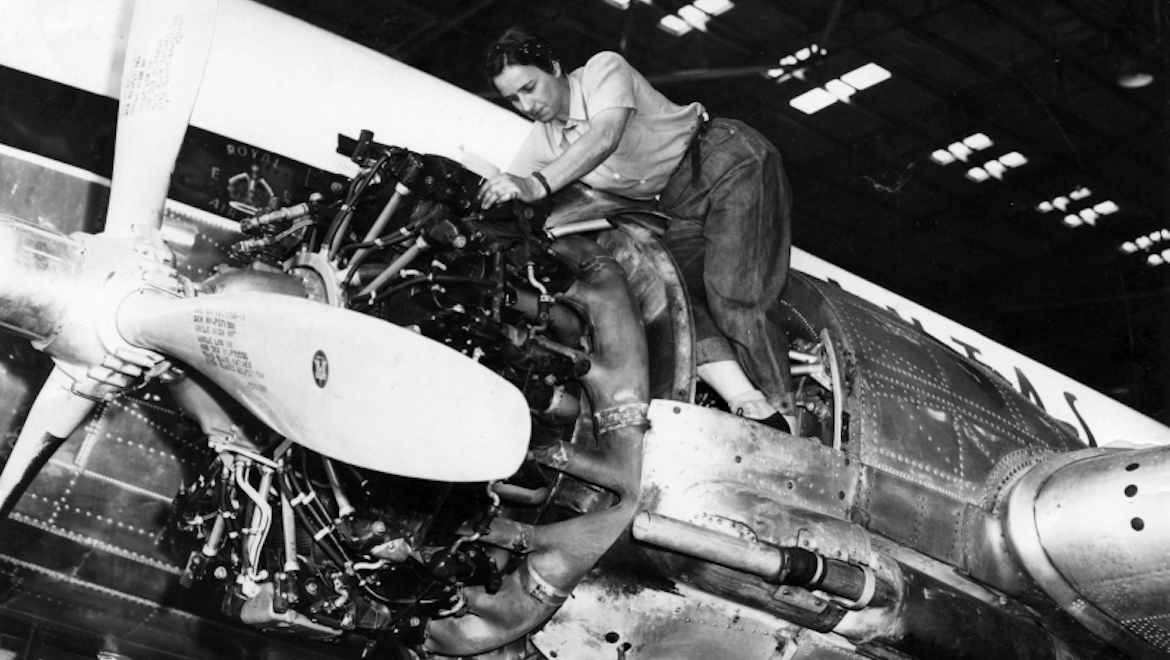 Women engineers follow in the footsteps of pioneers such as Connie Jordan, pictured here working on a Qantas DC-3. (Colin Lock)