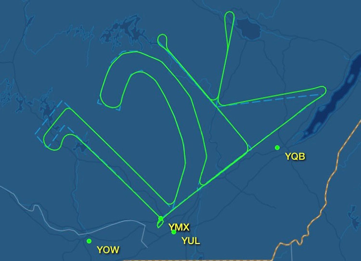 A flight path in the shape of "12K" to mark Airbus's 12,000th aircraft delivery. (Airbus)
