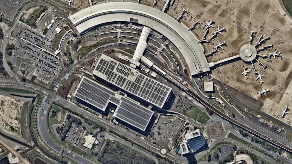 An aerial look at the solar panels at Brisbane Airport. (Nearmap)