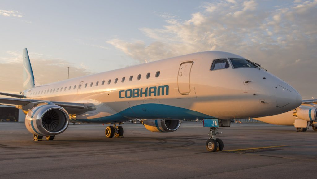 A 2019 supplied image of an Embraer E190 in Cobham livery. (Cobham Aviation Services)