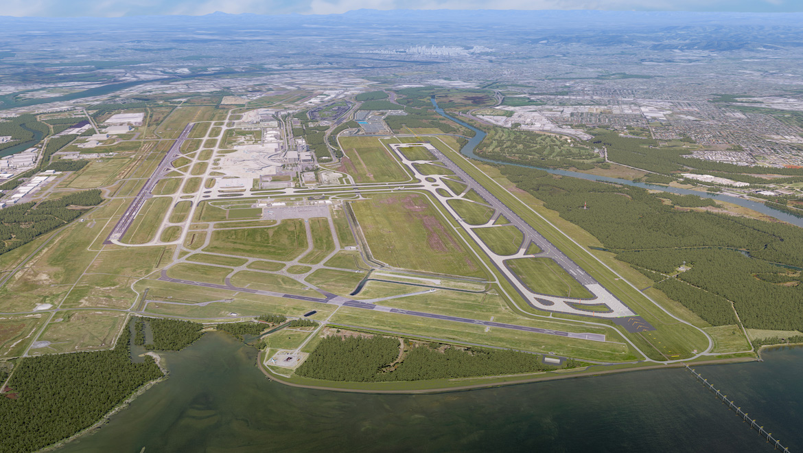 A file image of Brisbane Airport's new runway during its development phase. (Brisbane Airport)