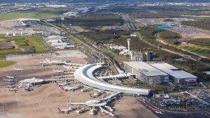 An aerial look at Brisbane Airport's domestic and international terminals. (Brisbane Airport)