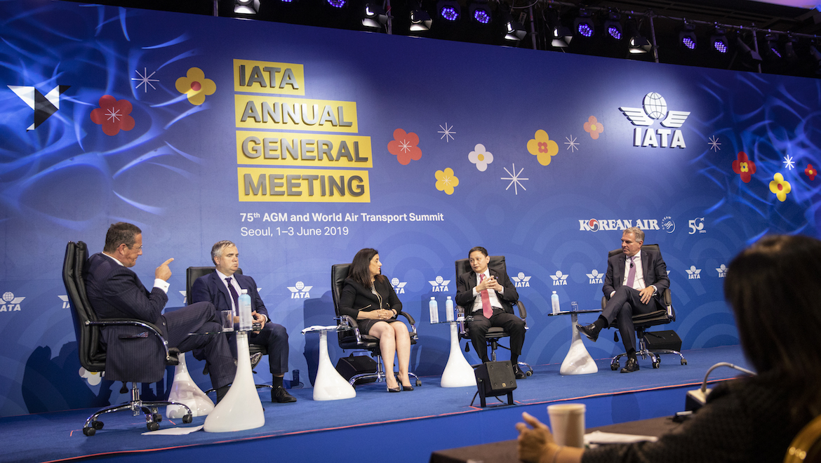 The traditional chief executives panel at the 2019 IATA AGM in Seoul. (IATA/Flickr)
