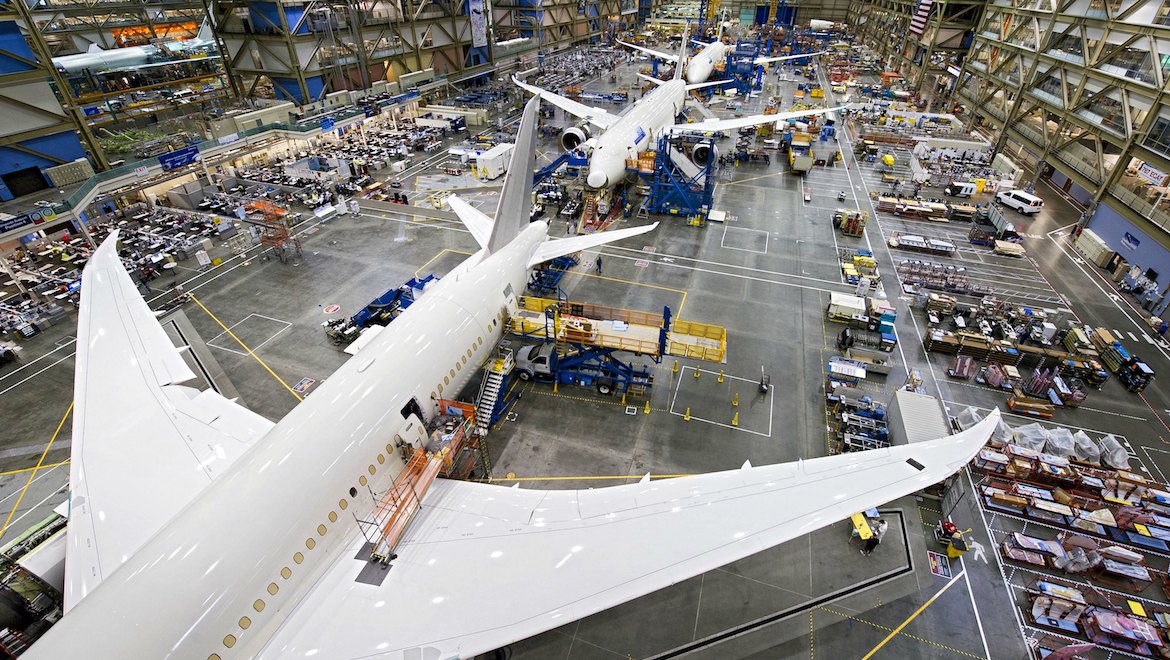 Boeing 787s going through final assembly at the company's Everett facility. (Boeing)