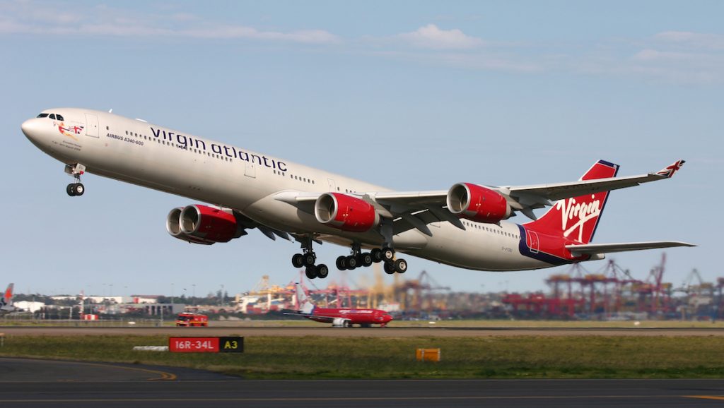 A 2006 file image of a Virgin Atlantic A340-600 taking off from Sydney Airport. (Seth Jaworski)