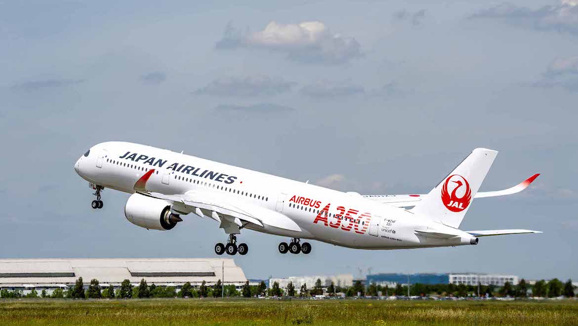 Japan Airlines' first Airbus A350-900 takes off. (Airbus)