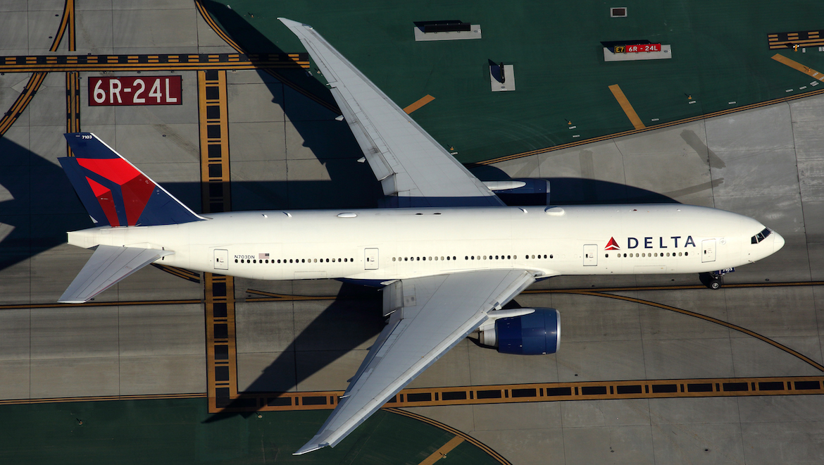 A file image of a Delta Air Lines Boeing 777-200LR at Los Angeles Airport. (Rob Finlayson)