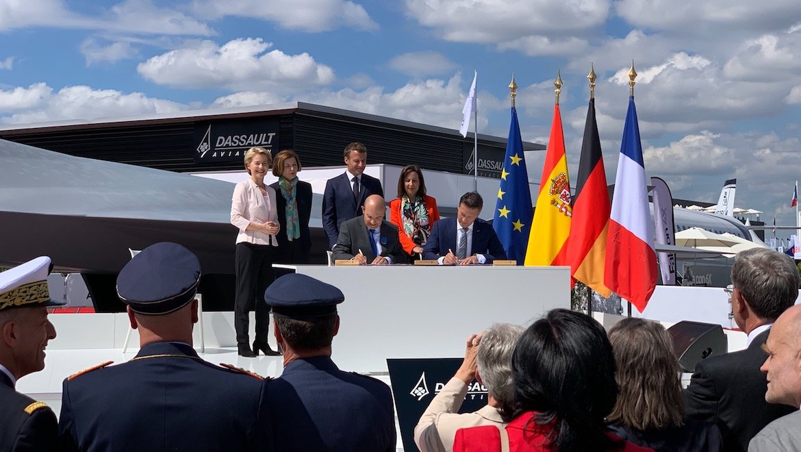 The signing ceremony for FCAS at the 2019 Paris Air Show. (Airbus/Twitter)