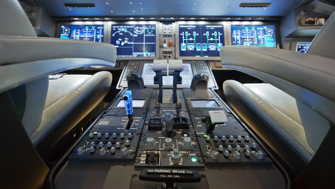 Close-up of flight controls on the MC-21. (Irkut)