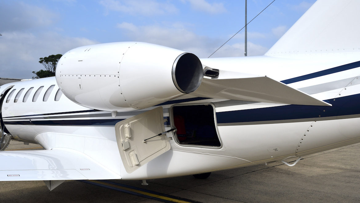 The Cessna Citation CJ3+ cargo/luggage space aft maintains sleek lines on the ground. (Grahame Hutchison)