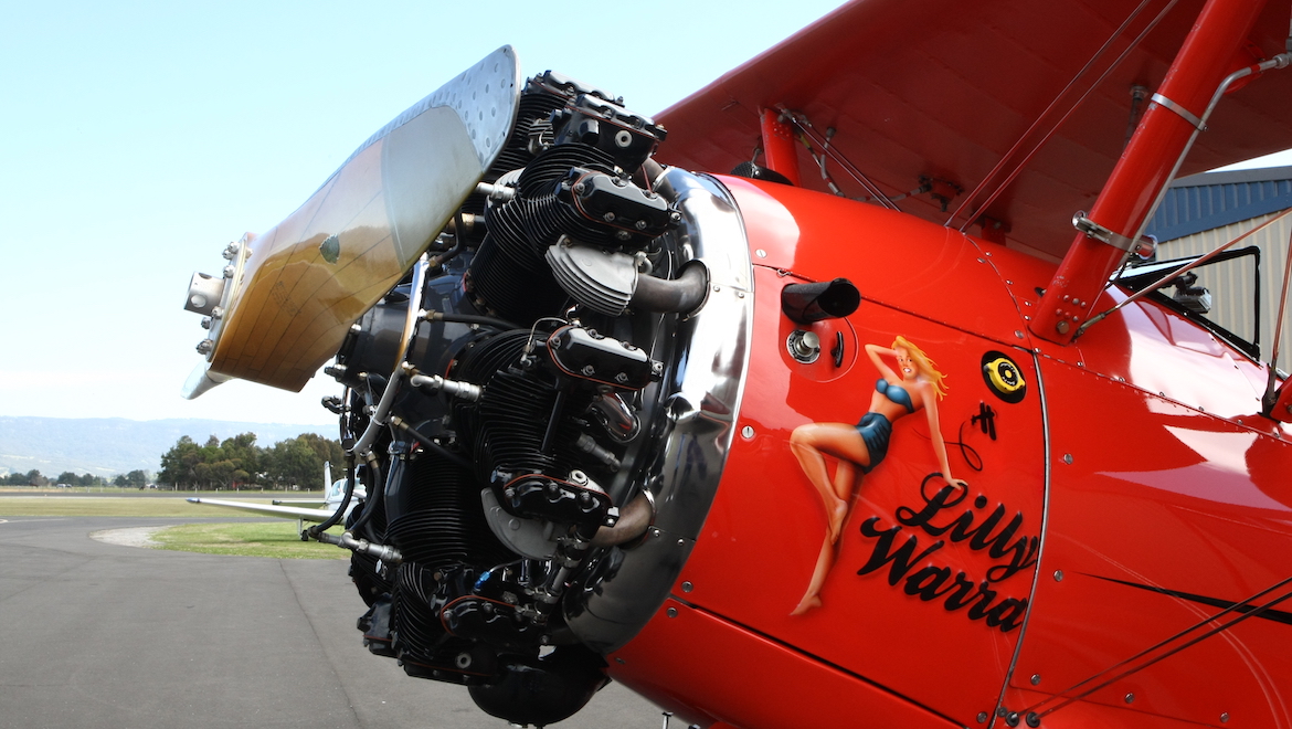 The Boeing Stearman VH-ILW has a 220hp (165kW) Continental W-670 radial engine at the front. (Nicholas Eccles)