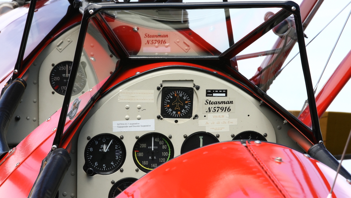 The view from the Boeing Stearman VH-ILW rear cockpit. (Nicholas Eccles)