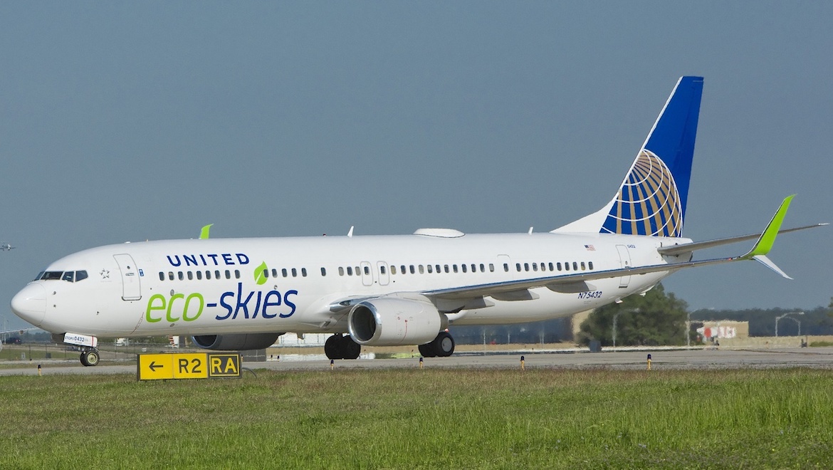 A file image of United Boeing 737-900ER N75432 "eco-skies" featuring the Split Scimitar winglets. (United)
