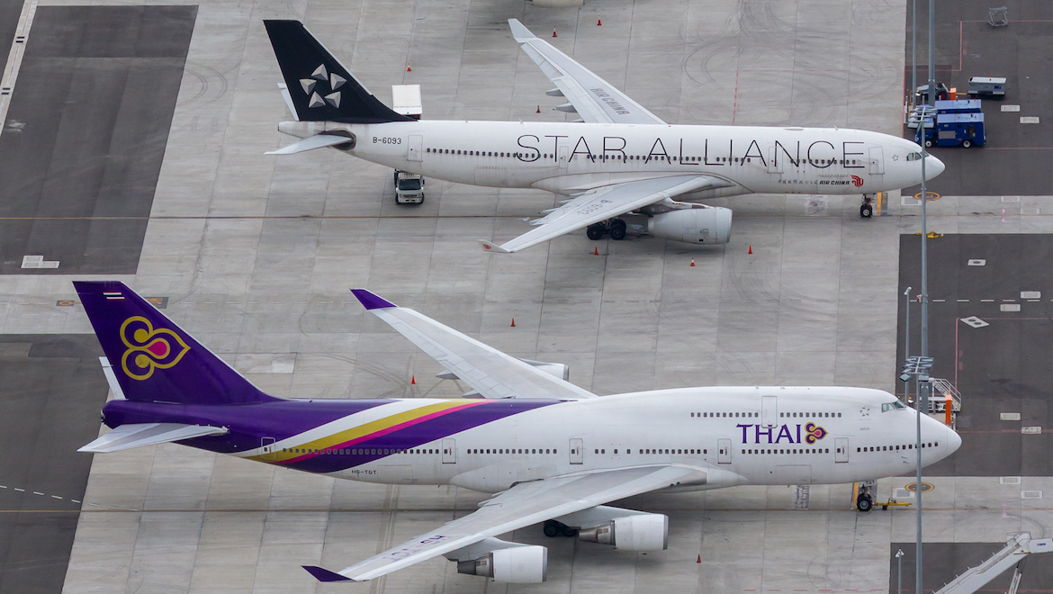 Air China and Thai Airways side by side at Sydney Airport. (Seth Jaworski)