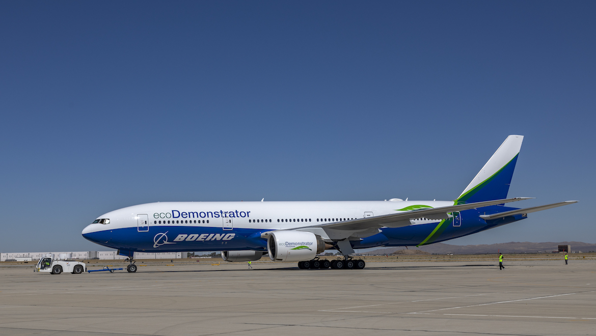 A supplied image of the Boeing 777-200, ecoDemonstrator. (Boeing)