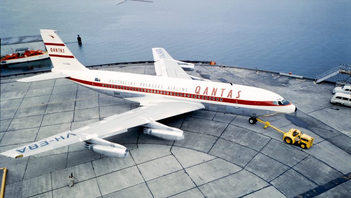 Qantas Boeing 707 VH-EBA at Seattle in 1959. (Qantas)