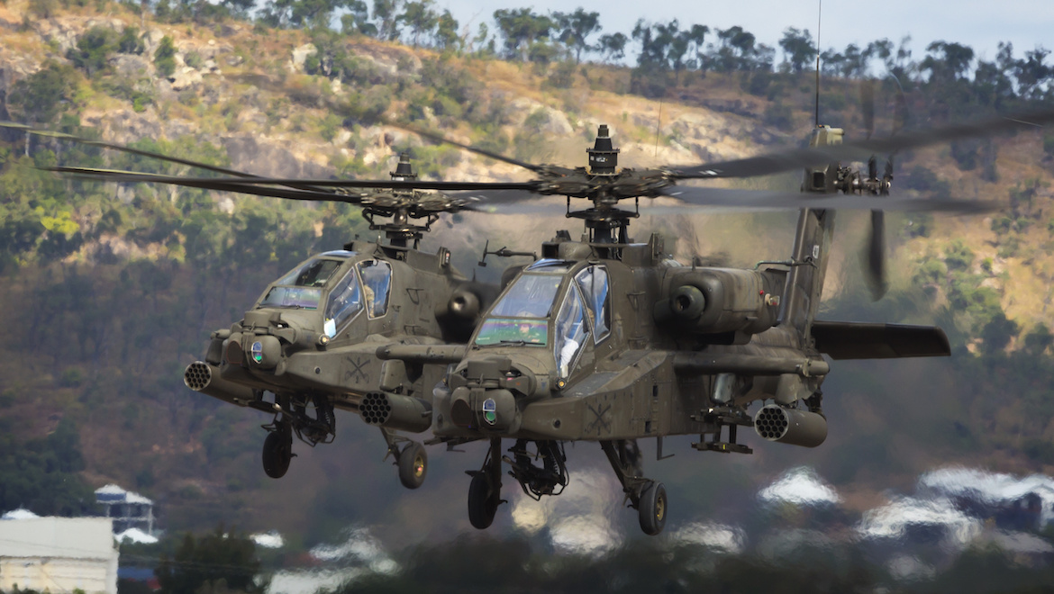 Two Apaches from the United States Army’s 6th Cavalry Regiment during a joint exercise with Australian forces. (Defence)