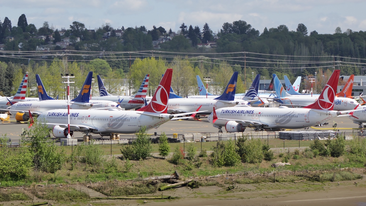 Grounded 737 MAX aircraft at Boeing Field in Seattle, Washington State. (Wikimedia Commons/SounderBruce)