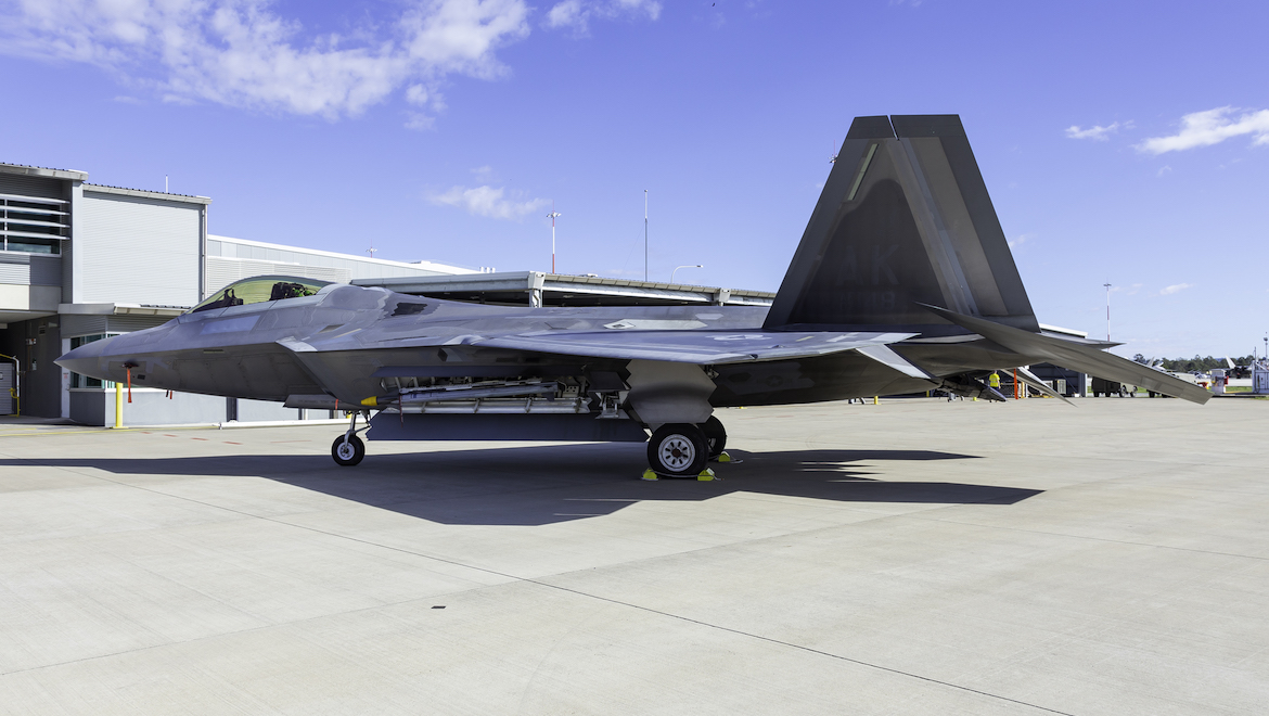 A USAF F-22A at RAAF Base Amberley for Exercise Talisman Sabre. (Lance Broad)