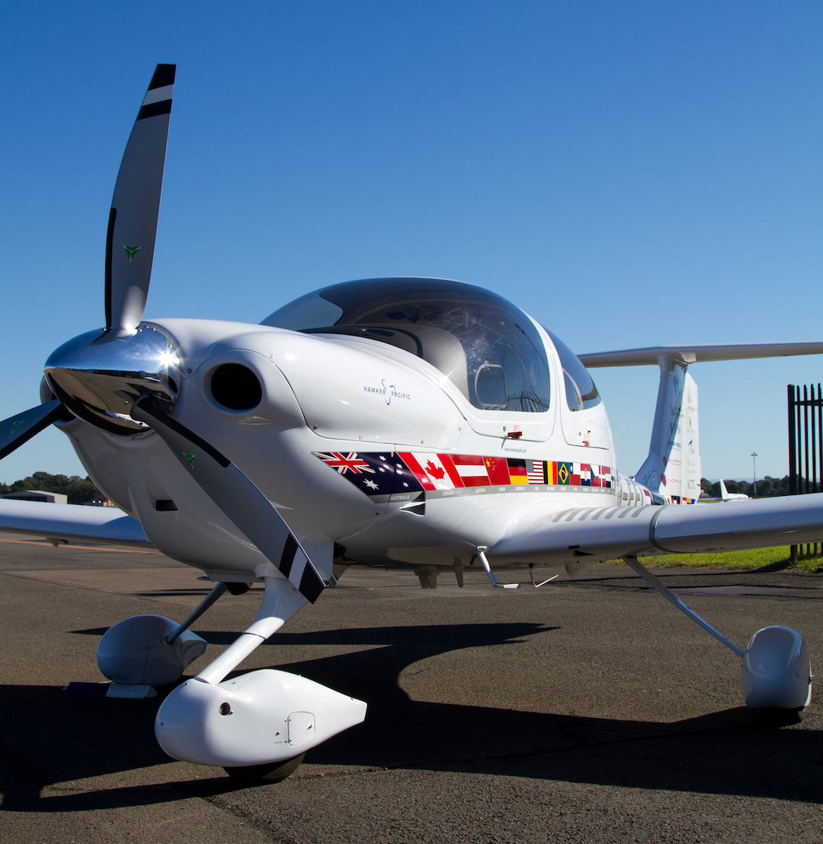 The DA40 XLT has the flags of many nations which have the aircraft. (Seth Jaworski)