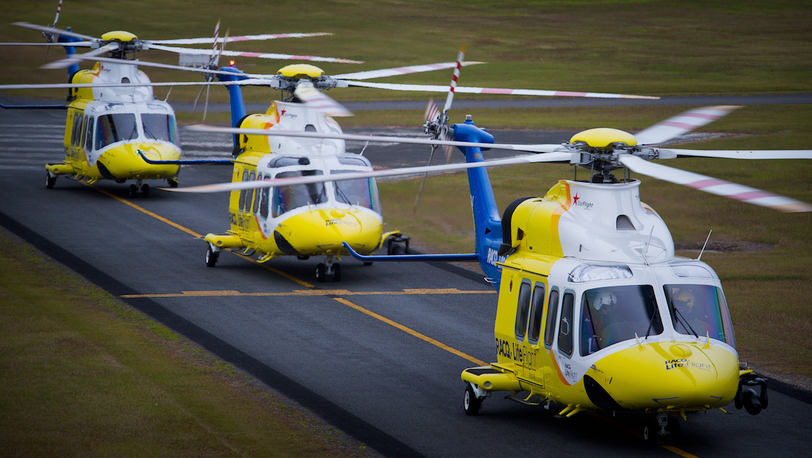 RACQ Lifeflight helicopters in July 2016. (Patrick Hamilton/RACQ Lifeflight)