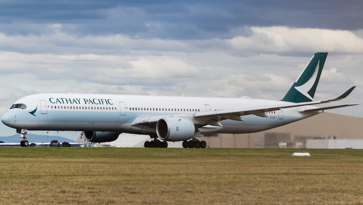 Cathay Pacific Airbus A350-1000 B-LXK at Melbourne Airport. (Dave Soderstrom)