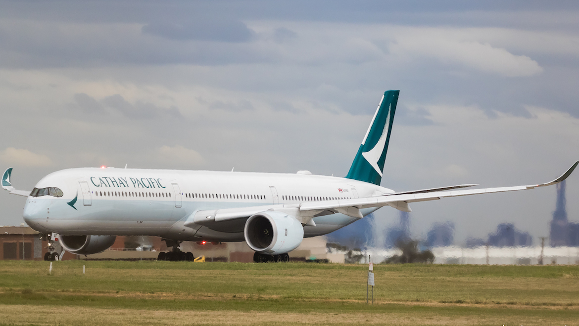 Cathay Pacific Airbus A350-1000 B-LXK at Melbourne Airport. (Dave Soderstrom)