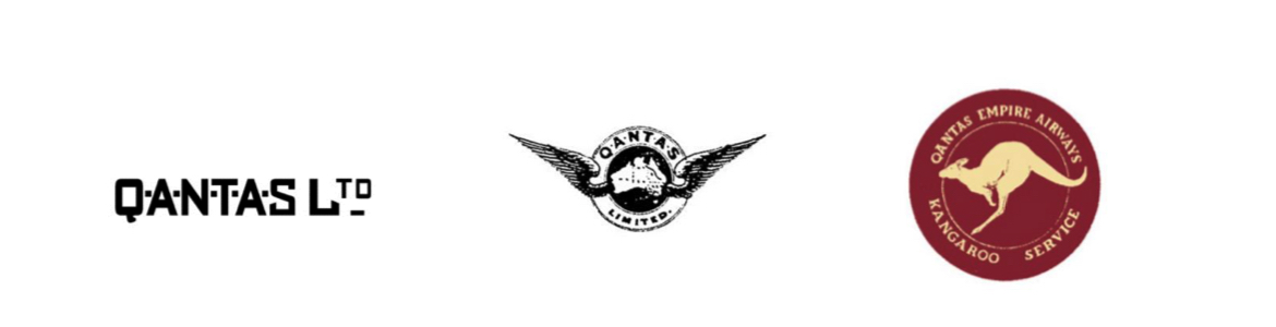 Qantas logos (from left) 1920-1930, 1930-1944, 1944-1947. (Qantas)