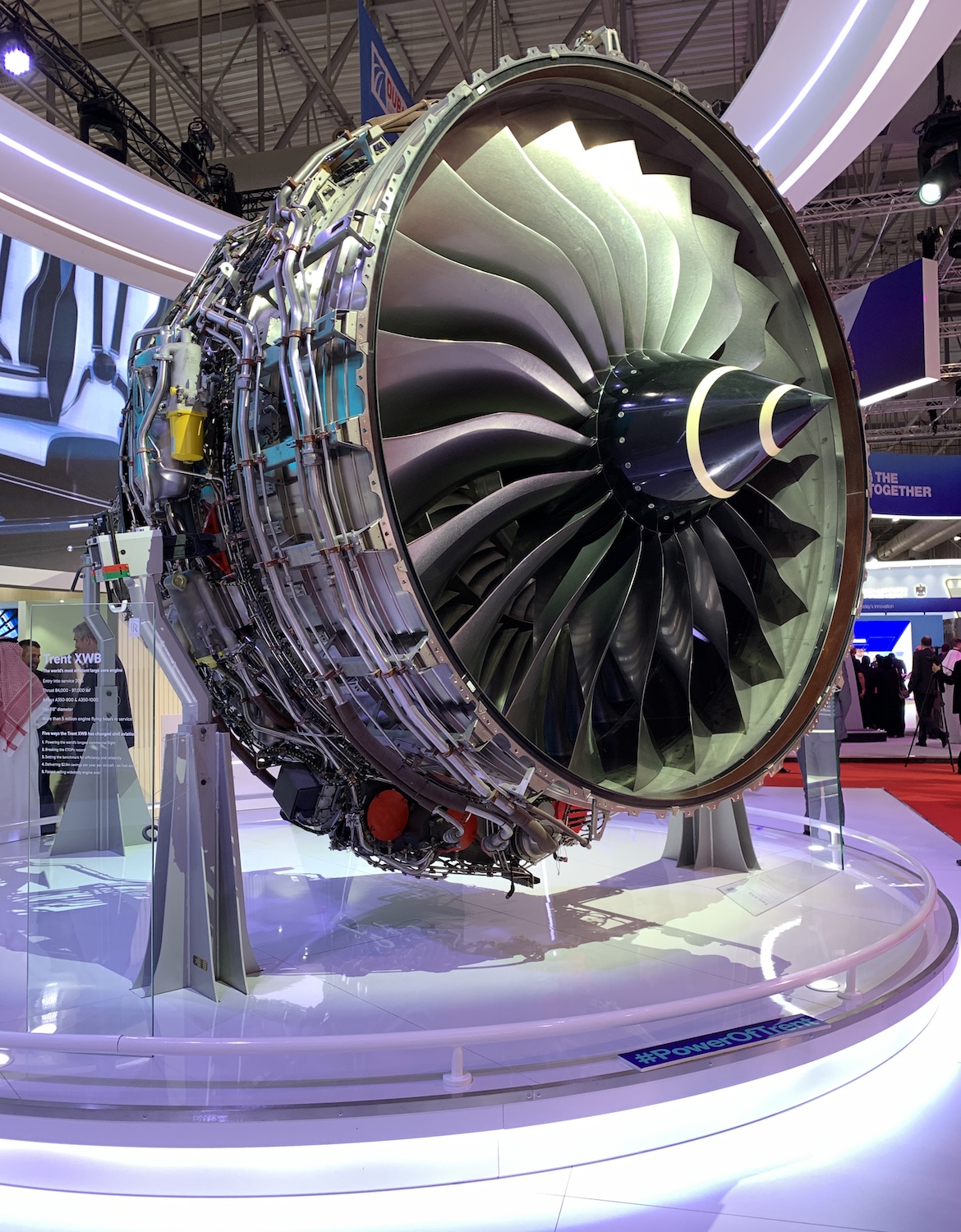 A Trent 1000 engine on display at the Rolls-Royce stand at the 2019 Dubai Airshow. (Denise McNabb)