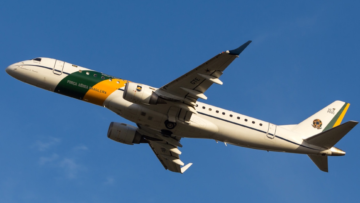 Brazilian air force E190AR FAB-2590 departs Brisbane for Guam and Kansai on November 16. (Lance Broad)