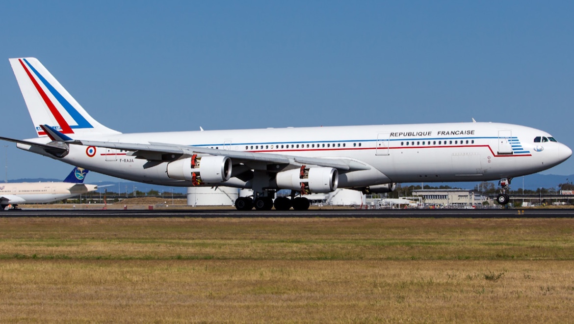 French air force A340-211 F-RAJA touches down in Brisbane on November 14. (Lance Broad)