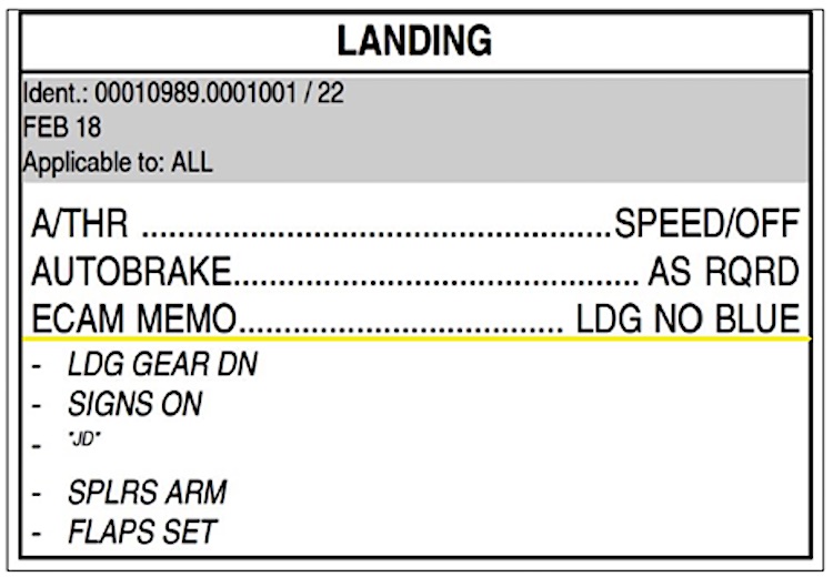 The Jetstar Airbus A320 landing checklist. (ATSB/Jetstar)