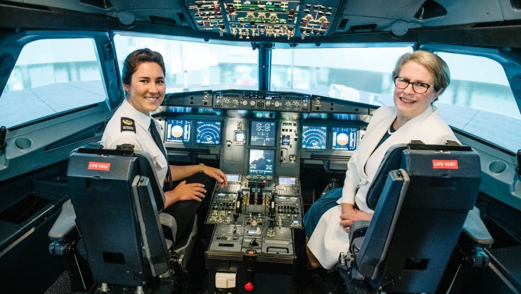 Aviation student Eliza Terry and vice-chancellor Professor Geraldine Mackenzie