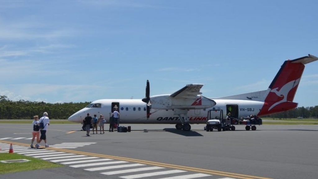 A QantasLink De Havilland Canada Dash 8-300 at Port Macquarie Airport