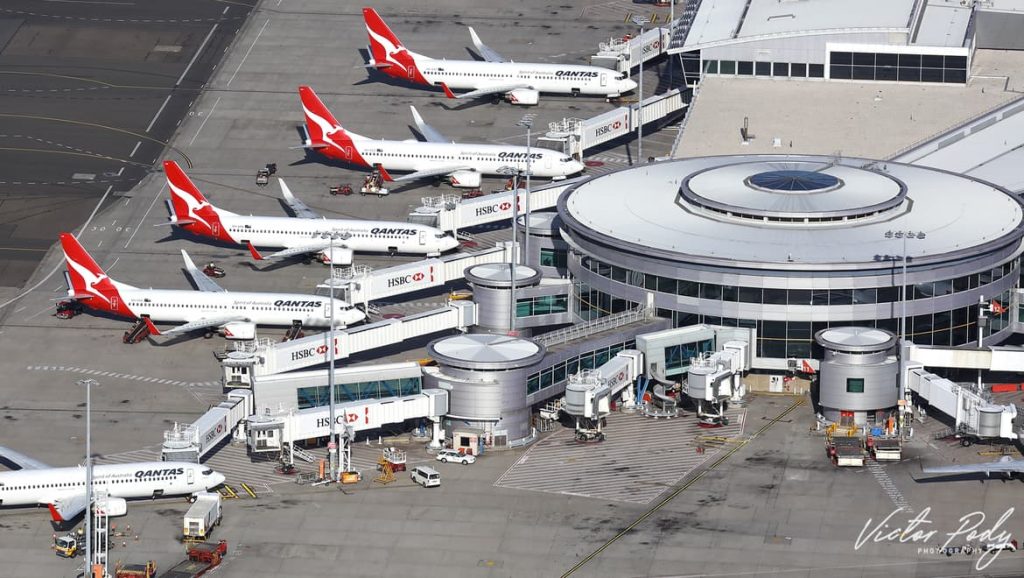 Qantas 737s parked at Sydney Airport, photographed by Victor Pody