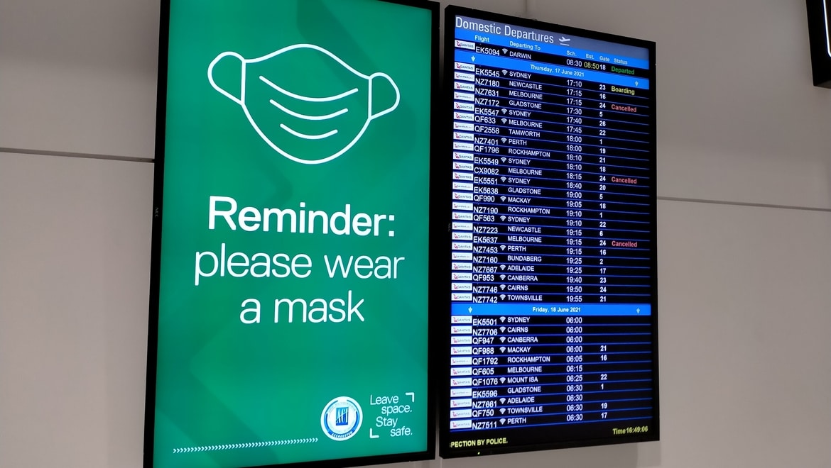The departures board at Sydney Airport